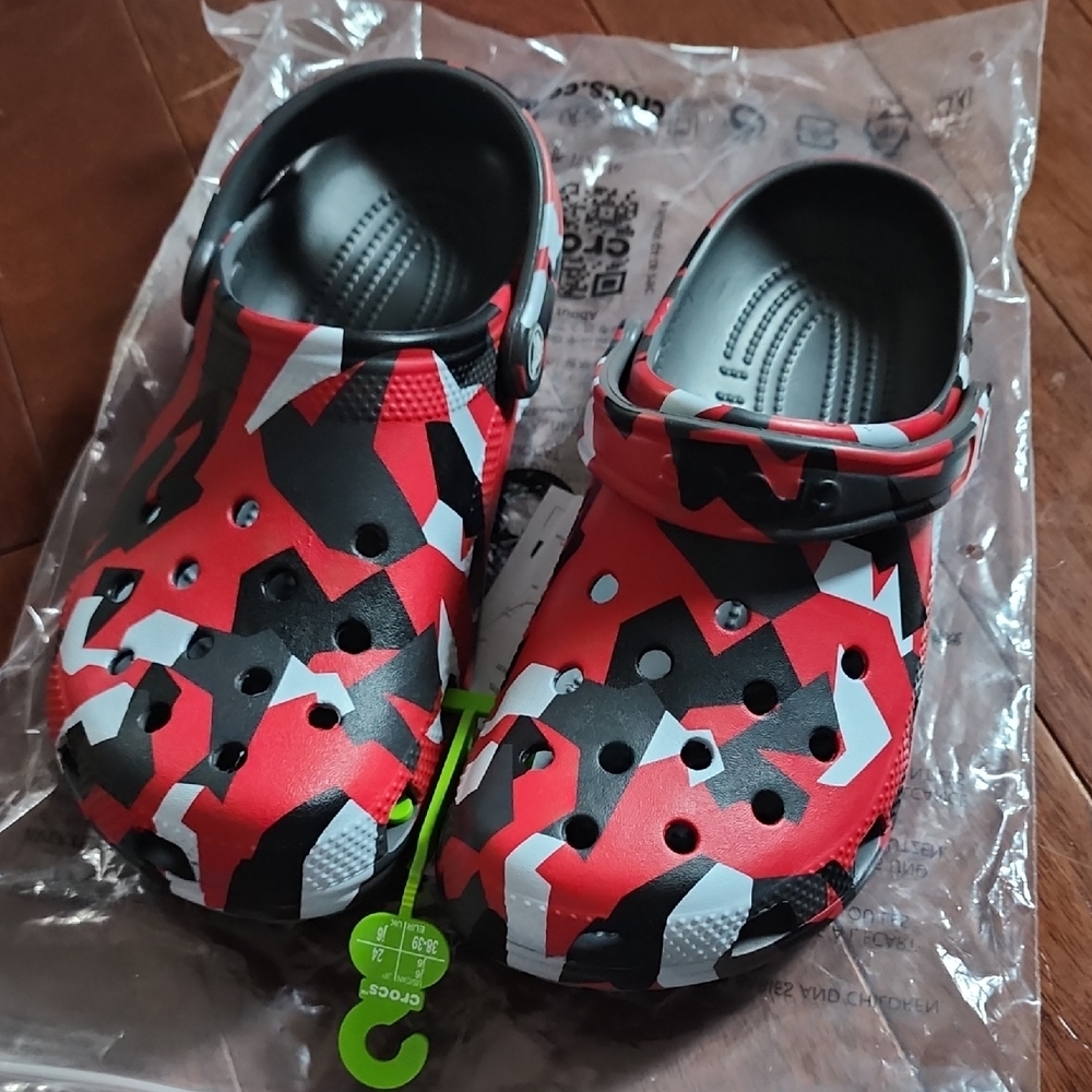 CROCS Red and Black Slippers with Ventilated Design